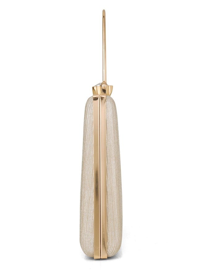 JI ACCESSORIES Elegant Gold Metallic Evening Clutch Handbag with Metal Handle - Image 4